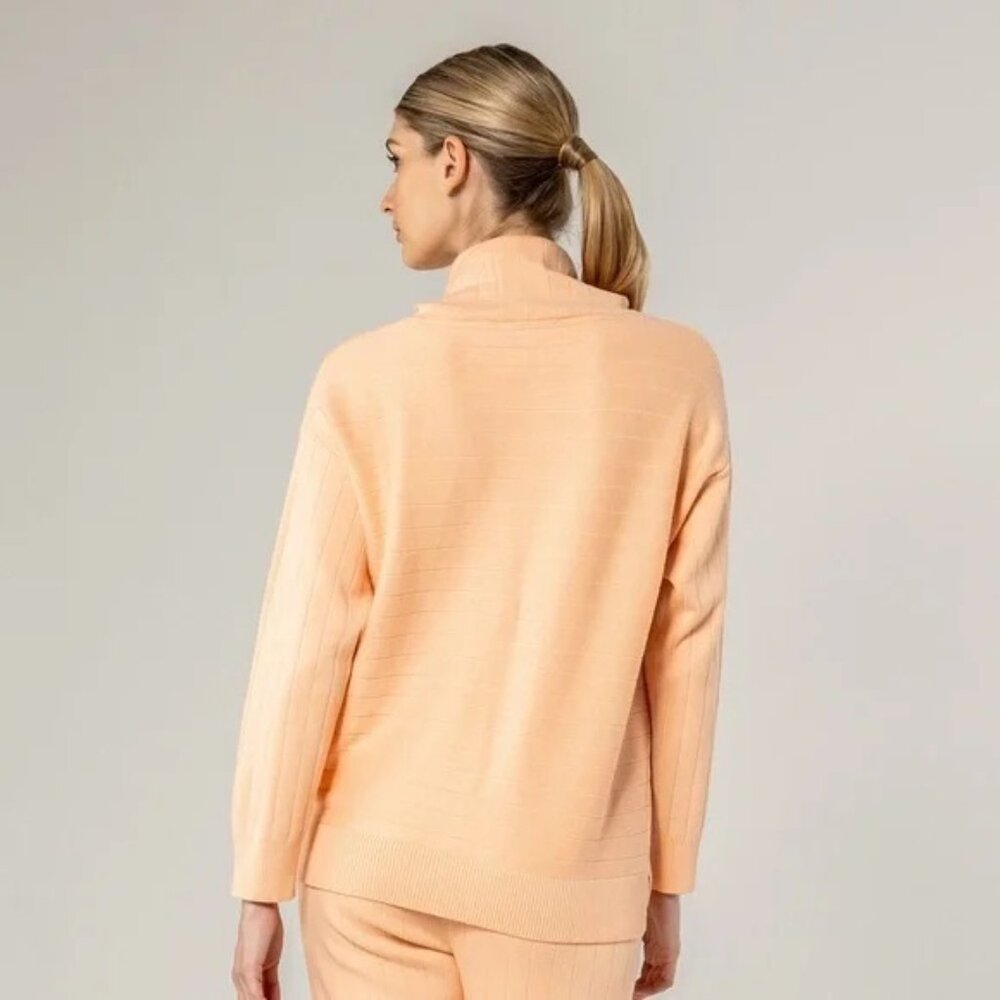 Verve Ellipse Levelwear High Mock Neck Collar Knit Ribbed Sweater Peach Size S - Picture 6 of 8